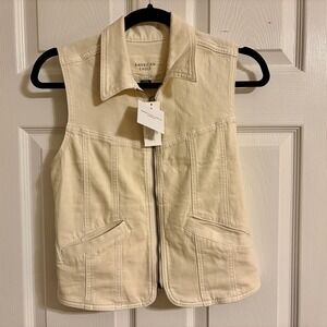 American Eagle Cream Sleeveless Vest Womens XS Biker Cotton Zip Pockets NWT